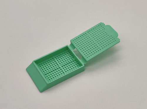 plastic biopsy tissue cassettes with removable lid 30 angled face large writing area green 