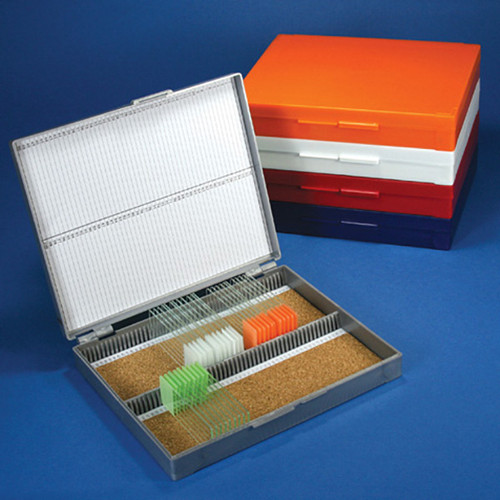 [GEN-GS-513079*] microscope slide storage box cork lined holds 100 slides plastic lock each