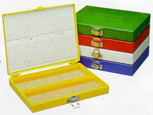[GEN-STS-HS15994P] Red ABS Plastic Microscope Slide Storage Box with Foam Cushioning and Nickel-Plated Locking Clasp