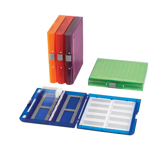 [GEN-HS120593] Assorted ABS/Polypropylene Translucent Microscope Slide Box with Foam Padding, Sliding Lock & Stacking Feet