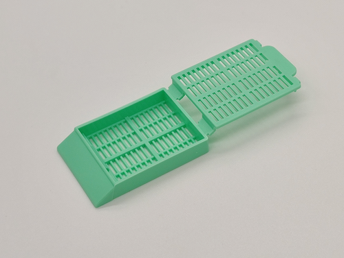 [GEN-GS-1090G] plastic biopsy tissue cassettes with detachable lid 30 angled face large writing area green 
